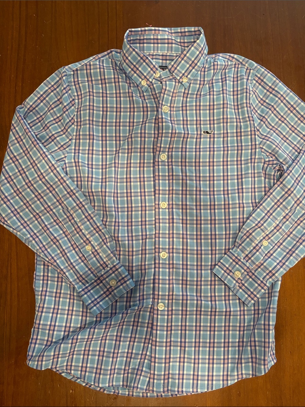Vineyard Vines Blue, Pink & White Plaid Kids Button-Down Shirt